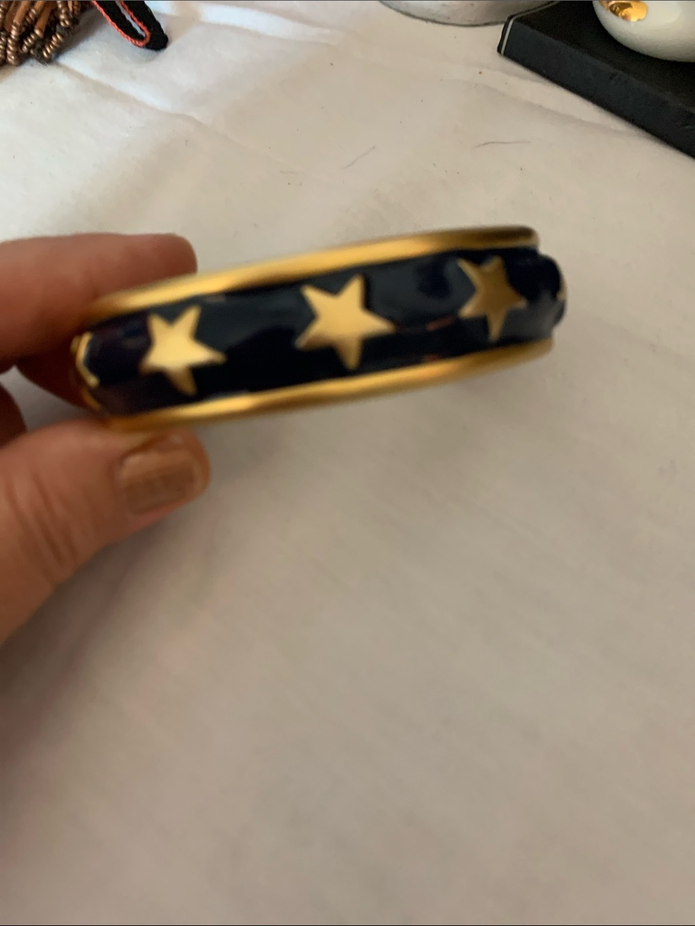 Gold and Navy Star Accent  enamel Bangle Bracelet